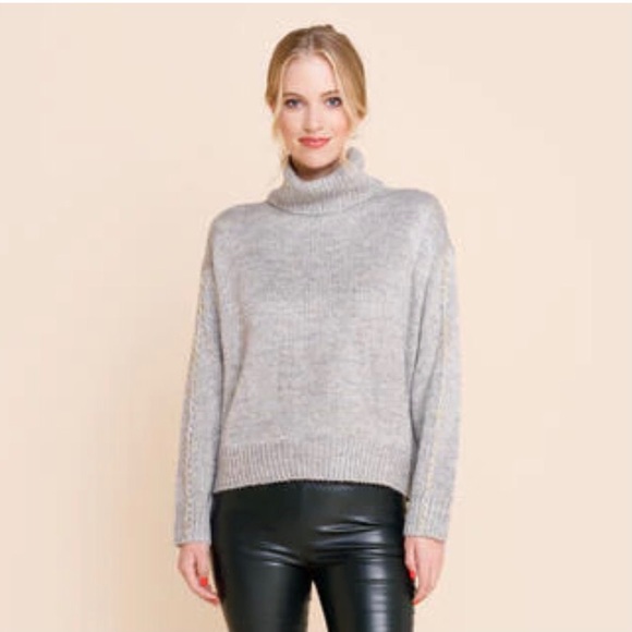 Dee Elly Grey Woven Turtleneck Pullover Sweater - Picture 10 of 12